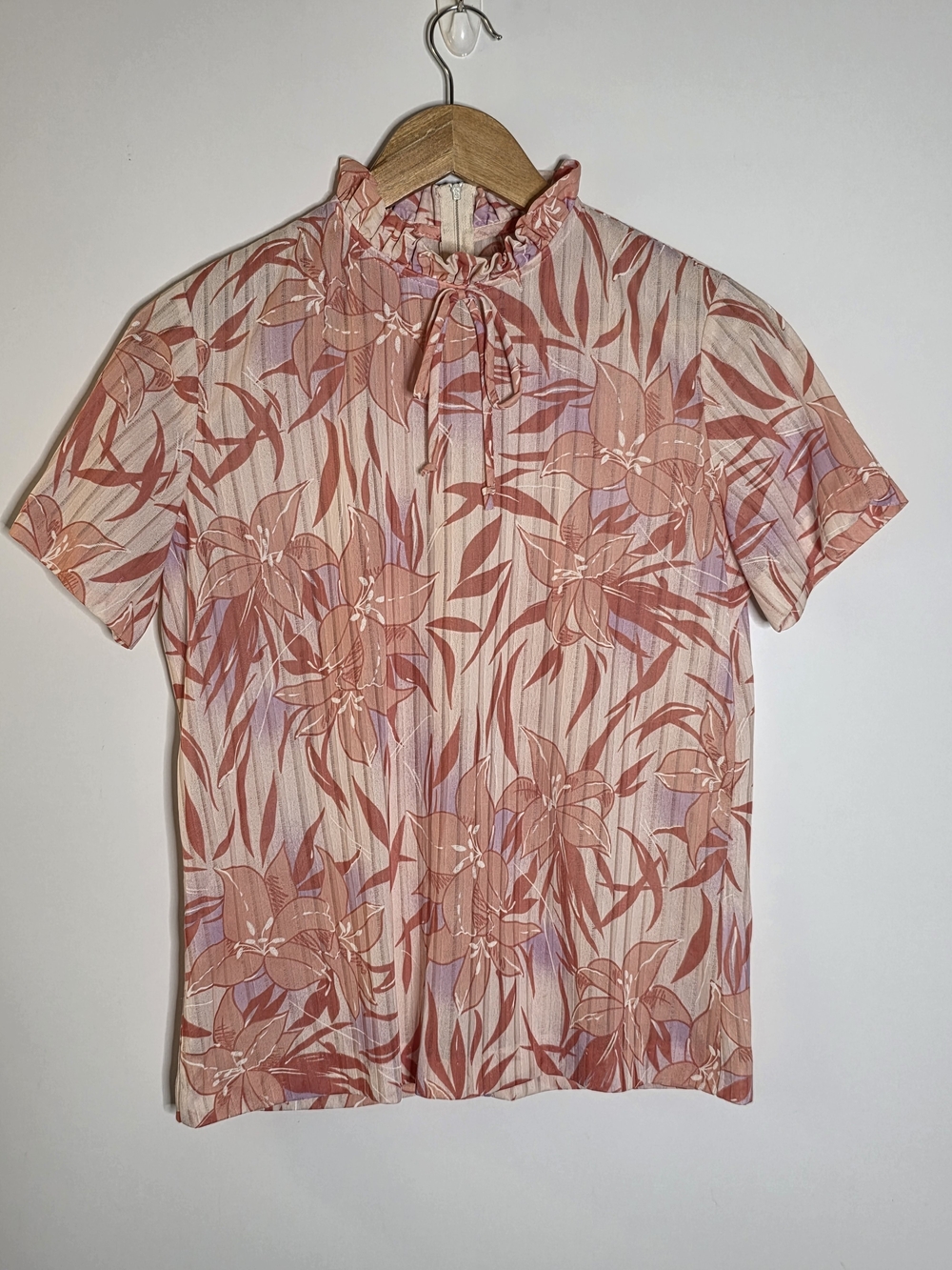 Vintage Graff 1950s  Floral pink & cream short sleeve blouse Size Small